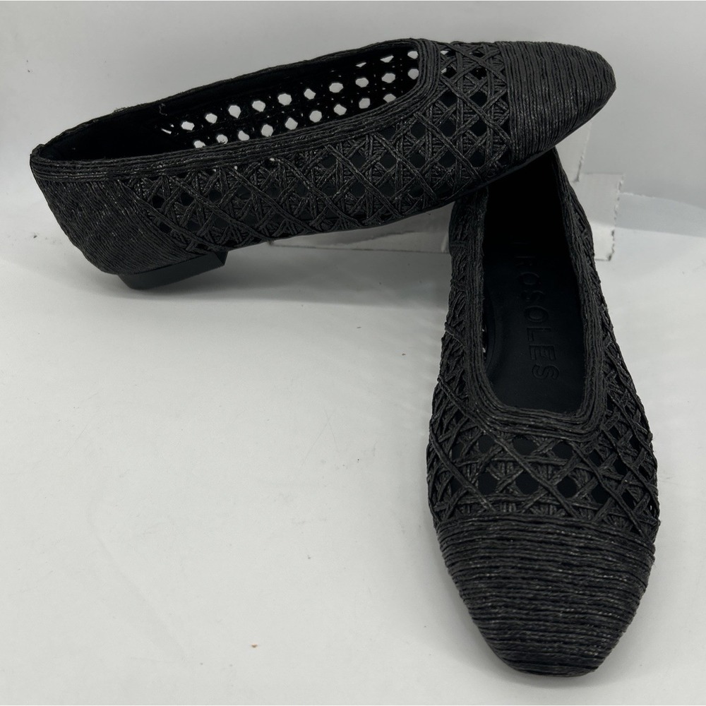 Aerosoles Arno Raffia Ballet Flat Slip On Comfort Shoes Black Women's 7.5M‎ NEW
